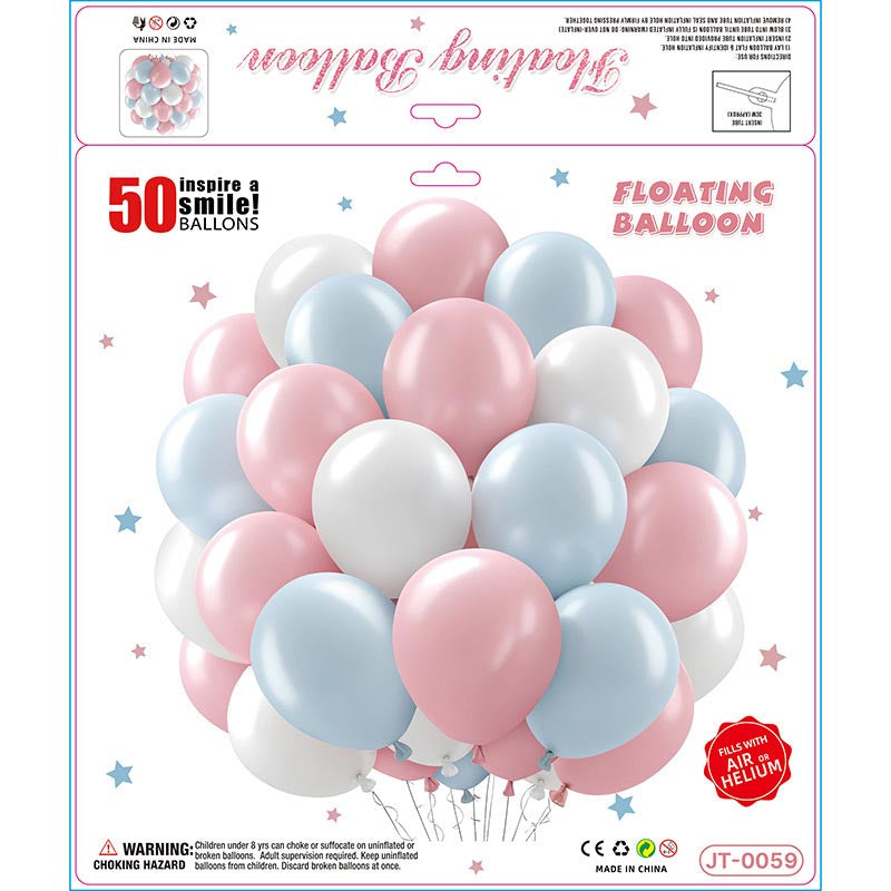 10 Inch Colorful Matte Floating Thickened Latex Balloon 50Pcs #59 PASTEL PINK-PASTEL BLUE-PEARL WHITE Color︱Air or Helium︱Birthday Essentials, Wedding, Anniversary Decoration︱Event Styling