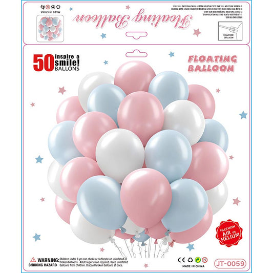 10 Inch Colorful Matte Floating Thickened Latex Balloon 50Pcs #59 PASTEL PINK-PASTEL BLUE-PEARL WHITE Color︱Air or Helium︱Birthday Essentials, Wedding, Anniversary Decoration︱Event Styling