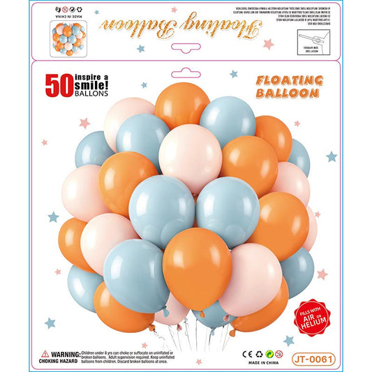 10 Inch Colorful Matte Floating Thickened Latex Balloon 50Pcs #61 ORANGE-LIGHT PINK-PASTEL BLUE Color︱Air or Helium︱Birthday Essentials, Wedding, Anniversary Decoration︱Event Styling