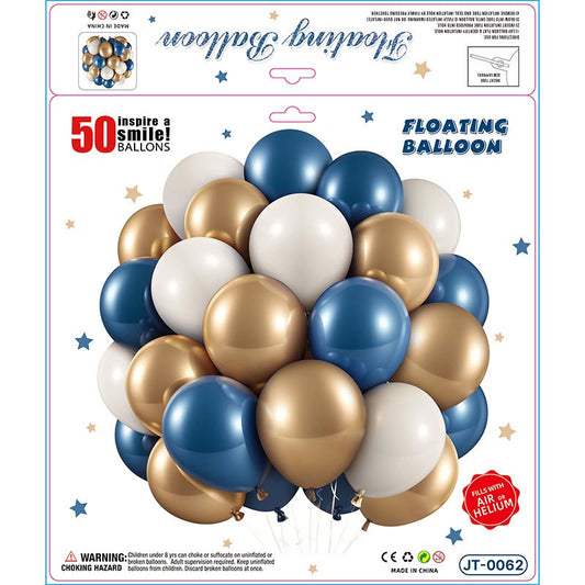 10 Inch Colorful Matte Floating Thickened Latex Balloon 50Pcs #62 ROYAL BLUE-GOLD-GREY Color︱Air or Helium︱Birthday Essentials, Wedding, Anniversary Decoration︱Event Styling