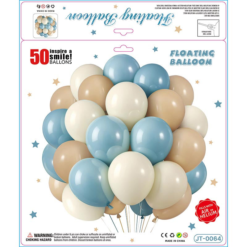 10 Inch Colorful Matte Floating Thickened Latex Balloon 50Pcs #64 LIGHT BLUE-CREAM-CARAMEL Color︱Air or Helium︱Birthday Essentials, Wedding, Anniversary Decoration︱Event Styling