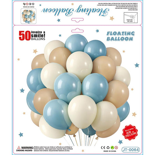 10 Inch Colorful Matte Floating Thickened Latex Balloon 50Pcs #64 LIGHT BLUE-CREAM-CARAMEL Color︱Air or Helium︱Birthday Essentials, Wedding, Anniversary Decoration︱Event Styling