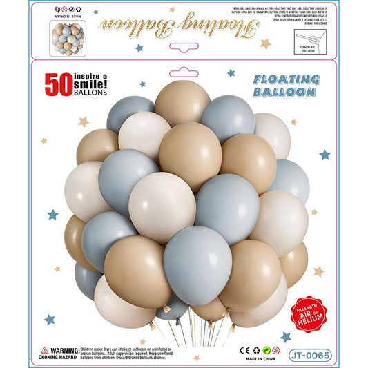 10 Inch Colorful Matte Floating Thickened Latex Balloon 50Pcs #65 PASTEL BLUE-GREY-CARAMEL Color︱Air or Helium︱Birthday Essentials, Wedding, Anniversary Decoration︱Event Styling