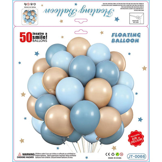10 Inch Colorful Matte Floating Thickened Latex Balloon 50Pcs #66 PASTEL BLUE-CARAMEL-LIGHT BLUE Color︱Air or Helium︱Birthday Essentials, Wedding, Anniversary Decoration︱Event Styling