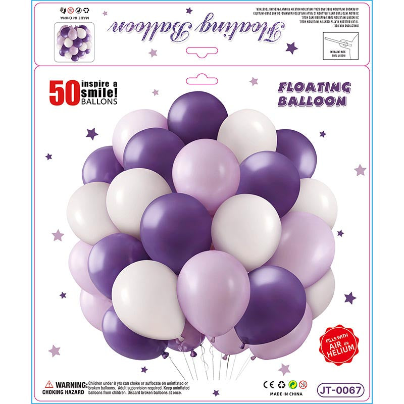 10 Inch Colorful Matte Floating Thickened Latex Balloon 50Pcs #67 PURPLE-WHITE-LIGHT PURPLE Color︱Air or Helium︱Birthday Essentials, Wedding, Anniversary Decoration︱Event Styling