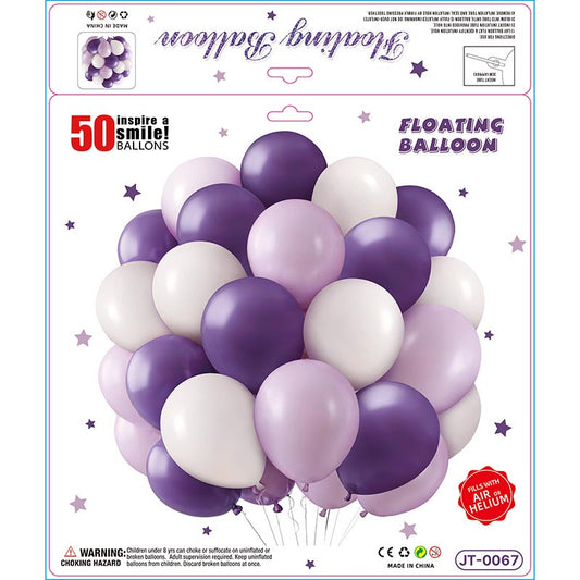10 Inch Colorful Matte Floating Thickened Latex Balloon 50Pcs #67 PURPLE-WHITE-LIGHT PURPLE Color︱Air or Helium︱Birthday Essentials, Wedding, Anniversary Decoration︱Event Styling