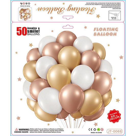 10 Inch Colorful Matte Floating Thickened Latex Balloon 50Pcs #68 ROSE GOLD-WHITE-GOLD Color︱Air or Helium︱Birthday Essentials, Wedding, Anniversary Decoration︱Event Styling
