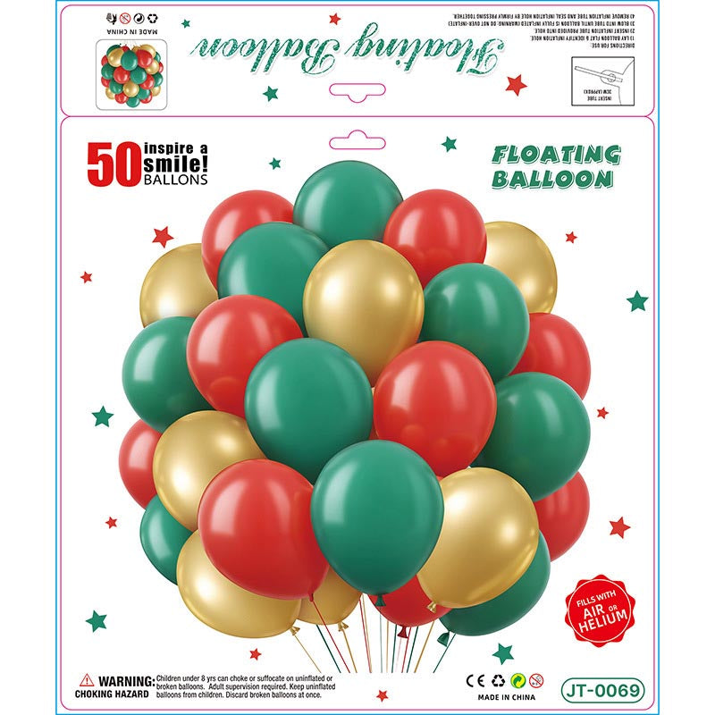 10 Inch Colorful Matte Floating Thickened Latex Balloon 50Pcs #69 GREEN-RED-GOLD Color︱Air or Helium︱Birthday Essentials, Wedding, Anniversary Decoration︱Event Styling