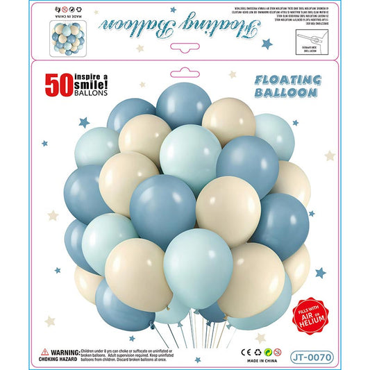 10 Inch Colorful Matte Floating Thickened Latex Balloon 50Pcs #70 PASTEL BLUE-CREAM-LIGHT BLUE Color︱Air or Helium︱Birthday Essentials, Wedding, Anniversary Decoration︱Event Styling