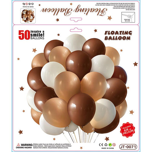 10 Inch Colorful Matte Floating Thickened Latex Balloon 50Pcs #71 WHITE-BROWN-BRONZE Color︱Air or Helium︱Birthday Essentials, Wedding, Anniversary Decoration︱Event Styling