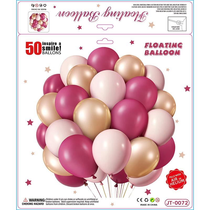 10 Inch Colorful Matte Floating Thickened Latex Balloon 50Pcs #72 HOT PINK-PINK-GOLD Color︱Air or Helium︱Birthday Essentials, Wedding, Anniversary Decoration︱Event Styling