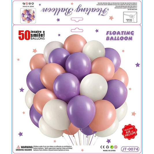 10 Inch Colorful Matte Floating Thickened Latex Balloon 50Pcs #74 PURPLE-PINK-WHITE Color︱Air or Helium︱Birthday Essentials, Wedding, Anniversary Decoration︱Event Styling
