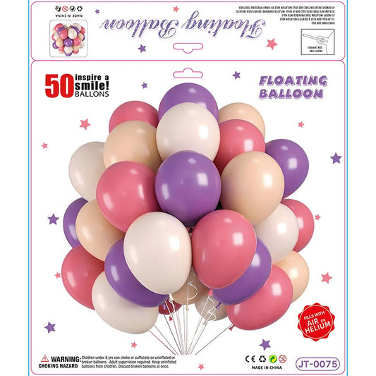10 Inch Colorful Matte Floating Thickened Latex Balloon 50Pcs #75 PURPLE-CREAM-PINK-CARAMEL Color︱Air or Helium︱Birthday Essentials, Wedding, Anniversary Decoration︱Event Styling