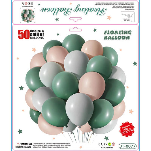 10 Inch Colorful Matte Floating Thickened Latex Balloon 50Pcs #77 GREY-GREEN-PINK Color︱Air or Helium︱Birthday Essentials, Wedding, Anniversary Decoration︱Event Styling