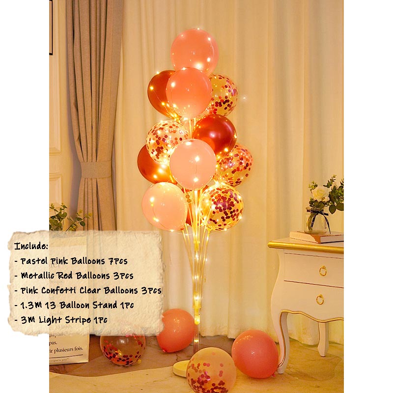 Balloon Bouquet Stand Kit with Lights [ST#B] PINK-RED︱Birthday Essentials, Photo Props, Wedding, Anniversary Decoration︱Event Styling