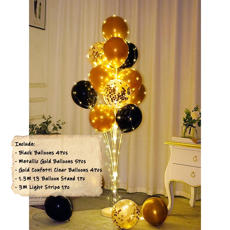 Balloon Bouquet Stand Kit with Lights [ST#C] BLACK-GOLD︱Birthday Essentials, Photo Props, Wedding, Anniversary Decoration︱Event Styling