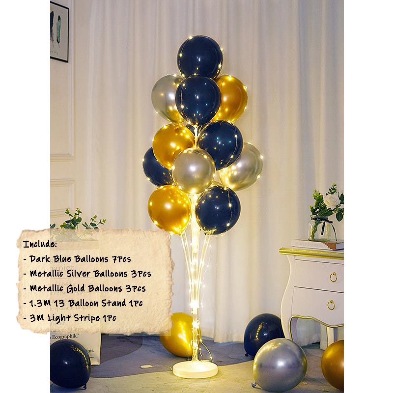 Balloon Bouquet Stand Kit with Lights [ST#G] DARK BLUE-SILVER-GOLD︱Birthday Essentials, Photo Props, Wedding, Anniversary Decoration︱Event Styling