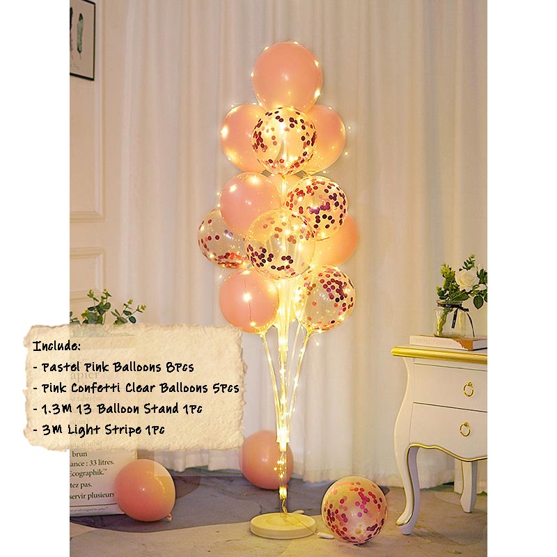 Balloon Bouquet Stand Kit with Lights [ST#H] PASTEL PINK︱Birthday Essentials, Photo Props, Wedding, Anniversary Decoration︱Event Styling