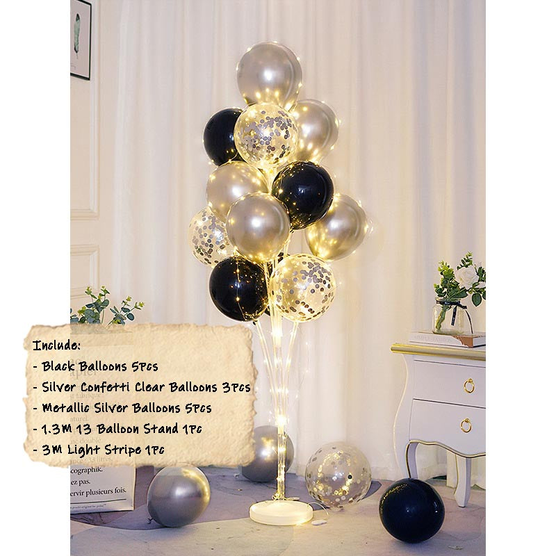Balloon Bouquet Stand Kit with Lights [ST#I] SILVER-BLACK︱Birthday Essentials, Photo Props, Wedding, Anniversary Decoration︱Event Styling
