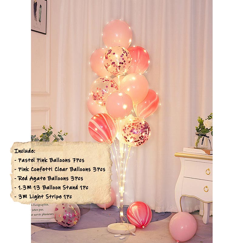 Balloon Bouquet Stand Kit with Lights [ST#J] PINK-RED AGATE︱Birthday Essentials, Photo Props, Wedding, Anniversary Decoration︱Event Styling