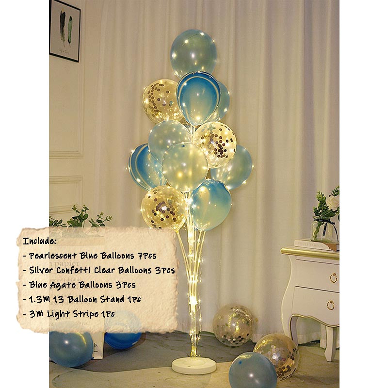 Balloon Bouquet Stand Kit with Lights [ST#Q] BLUE-BLUE AGATE︱Birthday Essentials, Photo Props, Wedding, Anniversary Decoration︱Event Styling