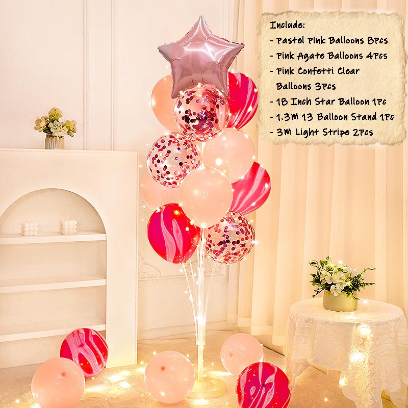 Balloon Bouquet Stand Kit with Lights [STAR#1] PINK-RED AGATE︱Birthday Essentials, Photo Props, Wedding, Anniversary Decoration︱Event Styling