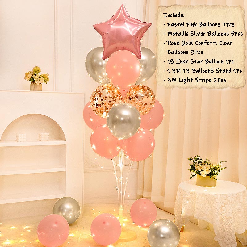 Balloon Bouquet Stand Kit with Lights [STAR#2] PINK-SILVER︱Birthday Essentials, Photo Props, Wedding, Anniversary Decoration︱Event Styling