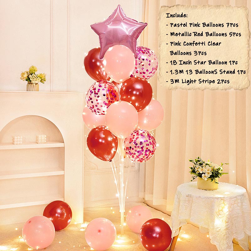 Balloon Bouquet Stand Kit with Lights [STAR#3] PINK-RED︱Birthday Essentials, Photo Props, Wedding, Anniversary Decoration︱Event Styling