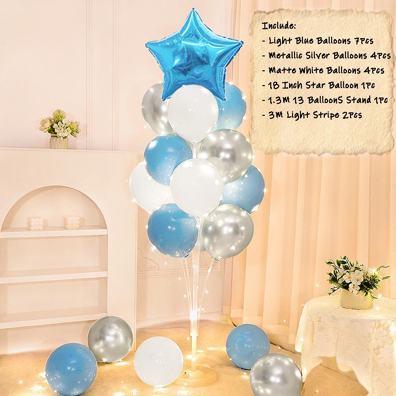 Balloon Bouquet Stand Kit with Lights [STAR#4] BLUE-SILVER-WHITE︱Birthday Essentials, Photo Props, Wedding, Anniversary Decoration︱Event Styling