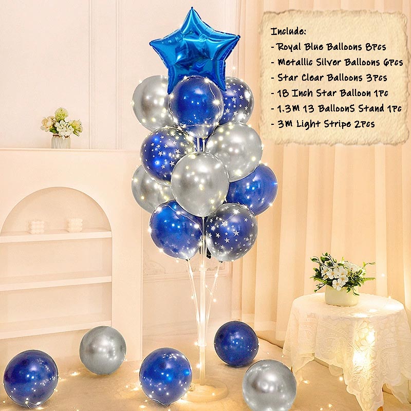 Balloon Bouquet Stand Kit with Lights [STAR#6] ROYAL BLUE-SILVER︱Birthday Essentials, Photo Props, Wedding, Anniversary Decoration︱Event Styling