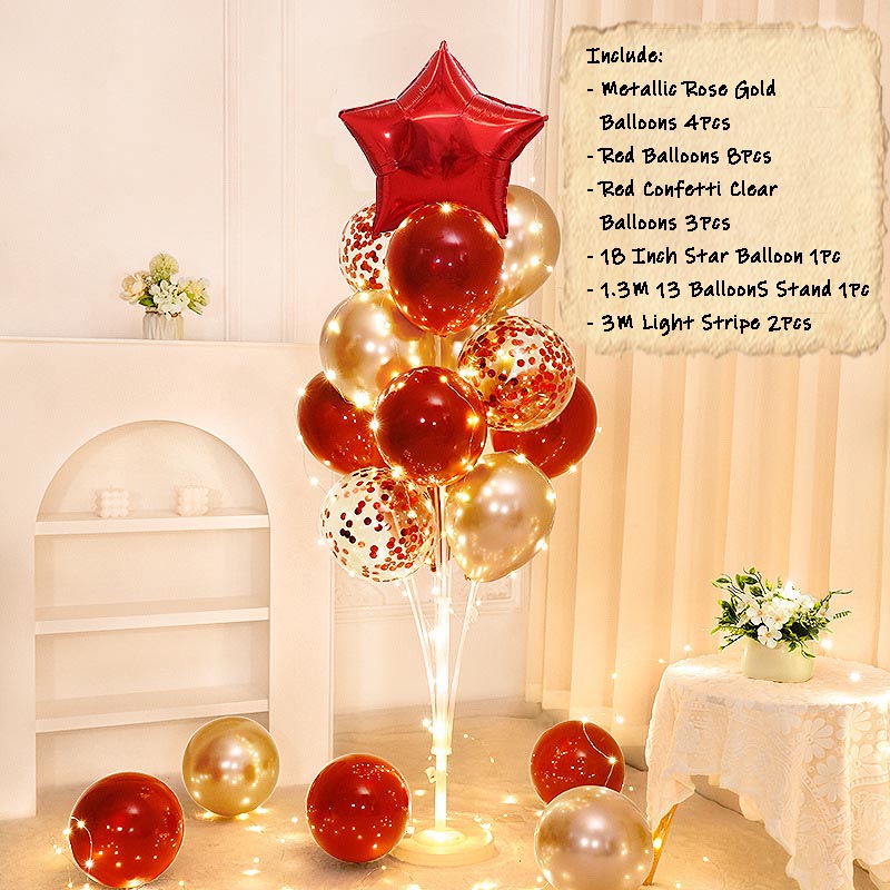 Balloon Bouquet Stand Kit with Lights [STAR#8] ROSE GOLD-RED︱Birthday Essentials, Photo Props, Wedding, Anniversary Decoration︱Event Styling