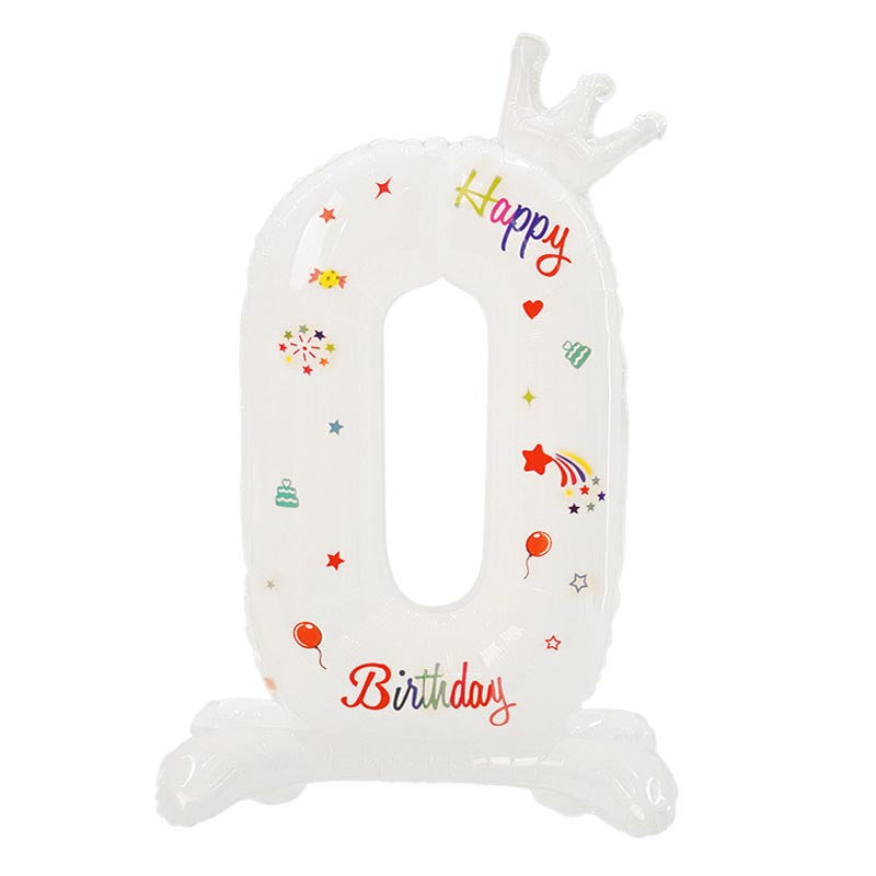 32 Inch Standing Number Balloon with Birthday Pattern  0~9 ︱Big Giant Balloon for 1st Birthday, Kid's Birthday Celebration Party