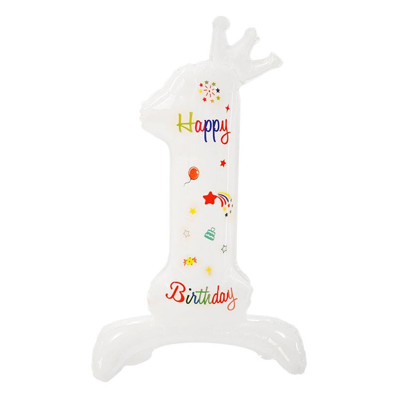 32 Inch Standing Number Balloon with Birthday Pattern  0~9 ︱Big Giant Balloon for 1st Birthday, Kid's Birthday Celebration Party