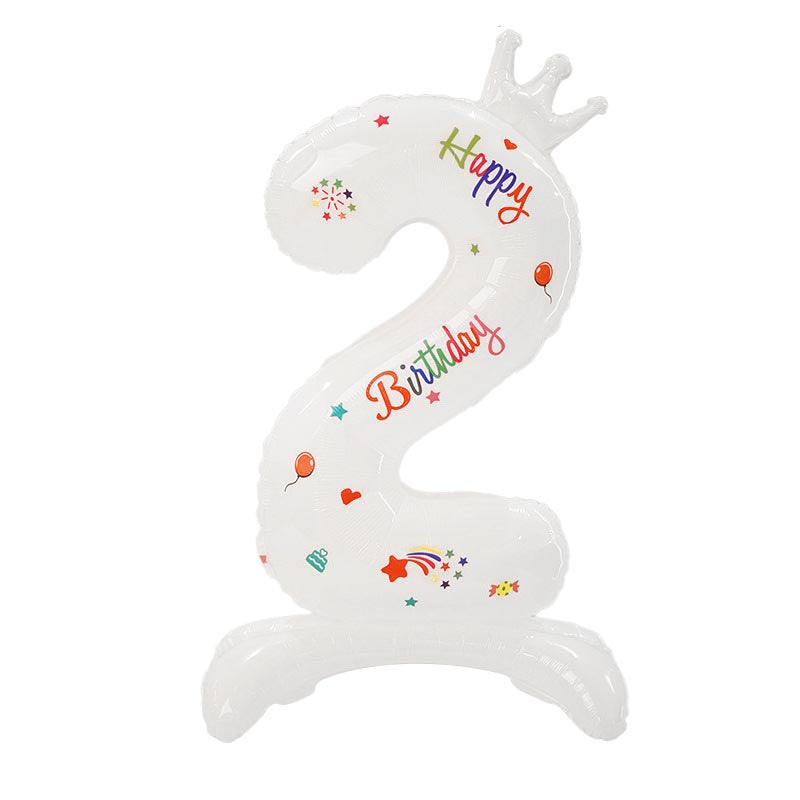 32 Inch Standing Number Balloon with Birthday Pattern  0~9 ︱Big Giant Balloon for 1st Birthday, Kid's Birthday Celebration Party
