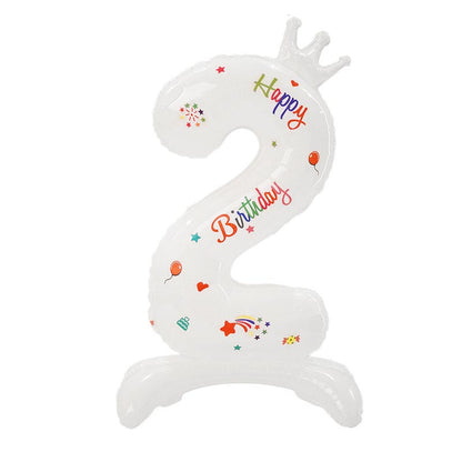 32 Inch Standing Number Balloon with Birthday Pattern  0~9 ︱Big Giant Balloon for 1st Birthday, Kid's Birthday Celebration Party