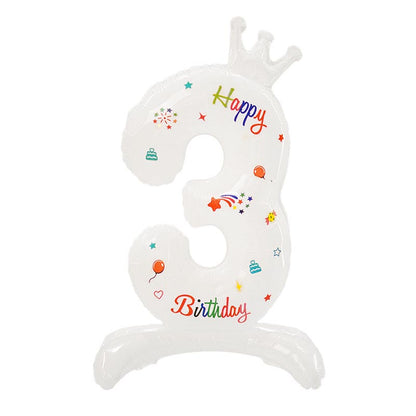 32 Inch Standing Number Balloon with Birthday Pattern  0~9 ︱Big Giant Balloon for 1st Birthday, Kid's Birthday Celebration Party