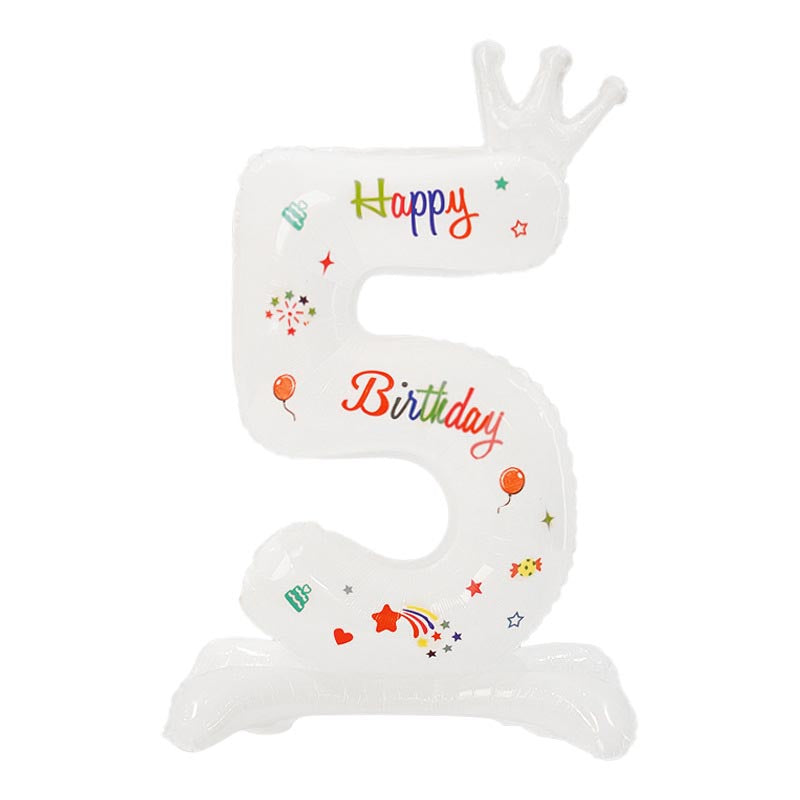 32 Inch Standing Number Balloon with Birthday Pattern  0~9 ︱Big Giant Balloon for 1st Birthday, Kid's Birthday Celebration Party