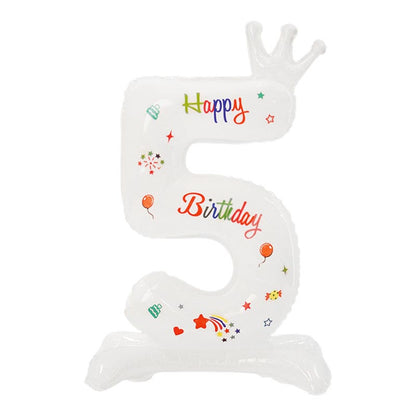 32 Inch Standing Number Balloon with Birthday Pattern  0~9 ︱Big Giant Balloon for 1st Birthday, Kid's Birthday Celebration Party