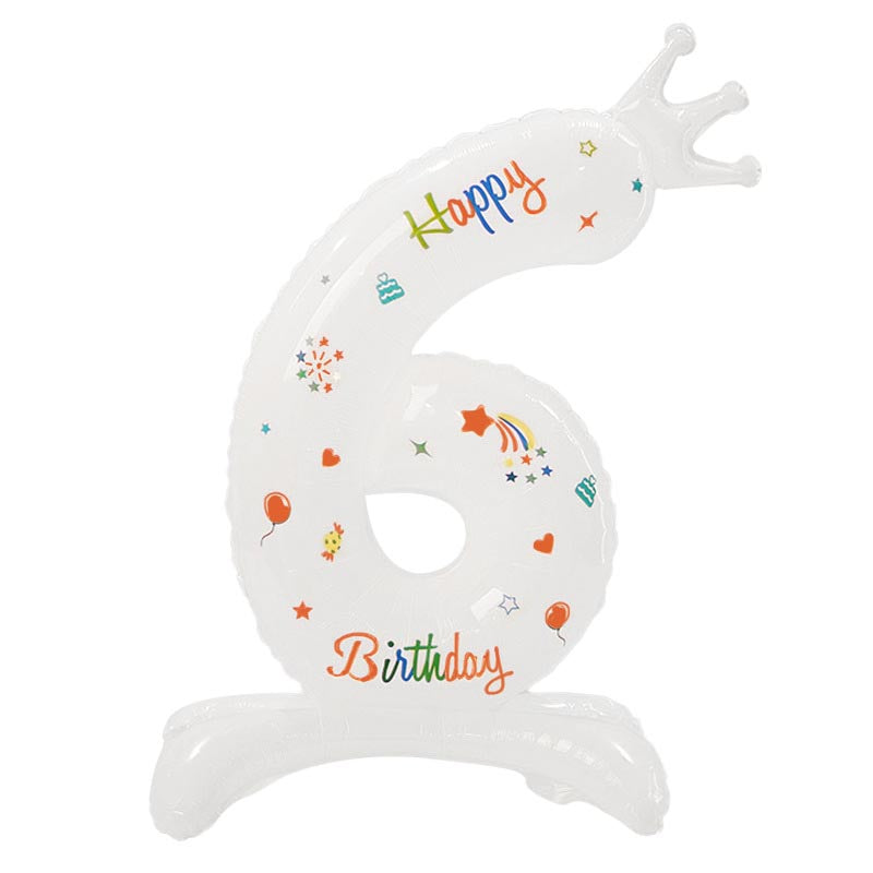 32 Inch Standing Number Balloon with Birthday Pattern  0~9 ︱Big Giant Balloon for 1st Birthday, Kid's Birthday Celebration Party