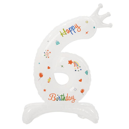 32 Inch Standing Number Balloon with Birthday Pattern  0~9 ︱Big Giant Balloon for 1st Birthday, Kid's Birthday Celebration Party