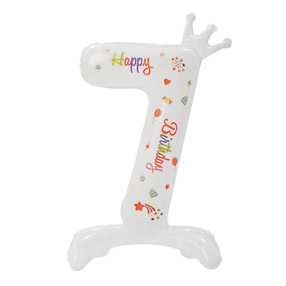 32 Inch Standing Number Balloon with Birthday Pattern  0~9 ︱Big Giant Balloon for 1st Birthday, Kid's Birthday Celebration Party