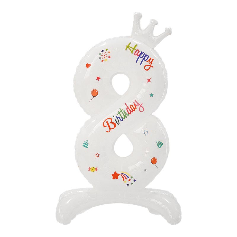 32 Inch Standing Number Balloon with Birthday Pattern  0~9 ︱Big Giant Balloon for 1st Birthday, Kid's Birthday Celebration Party