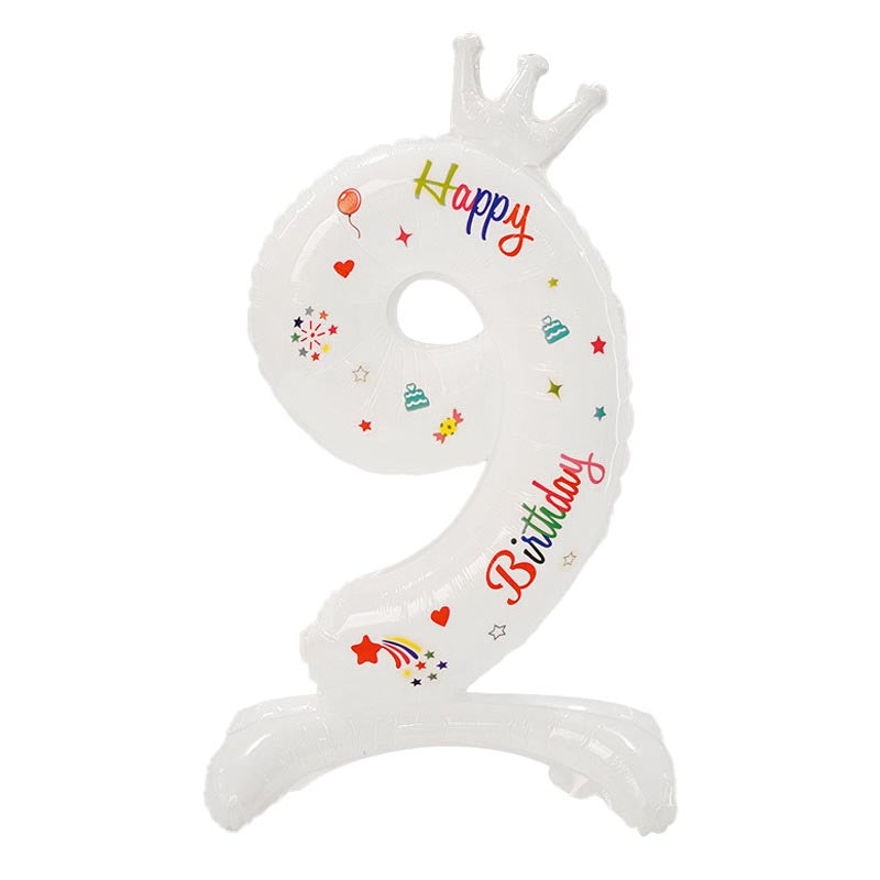 32 Inch Standing Number Balloon with Birthday Pattern  0~9 ︱Big Giant Balloon for 1st Birthday, Kid's Birthday Celebration Party