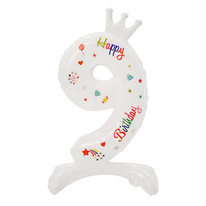 32 Inch Standing Number Balloon with Birthday Pattern  0~9 ︱Big Giant Balloon for 1st Birthday, Kid's Birthday Celebration Party
