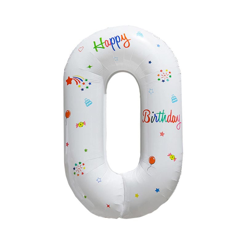 32 Inch White Foil Number Balloons with Birthday Pattern 0~9 ︱Big Giant Balloon for 1st Birthday Anniversary Celebration Party