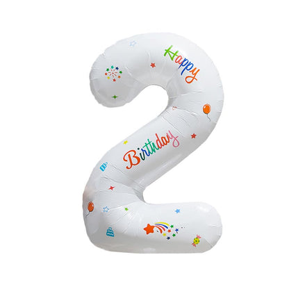32 Inch White Foil Number Balloons with Birthday Pattern 0~9 ︱Big Giant Balloon for 1st Birthday Anniversary Celebration Party