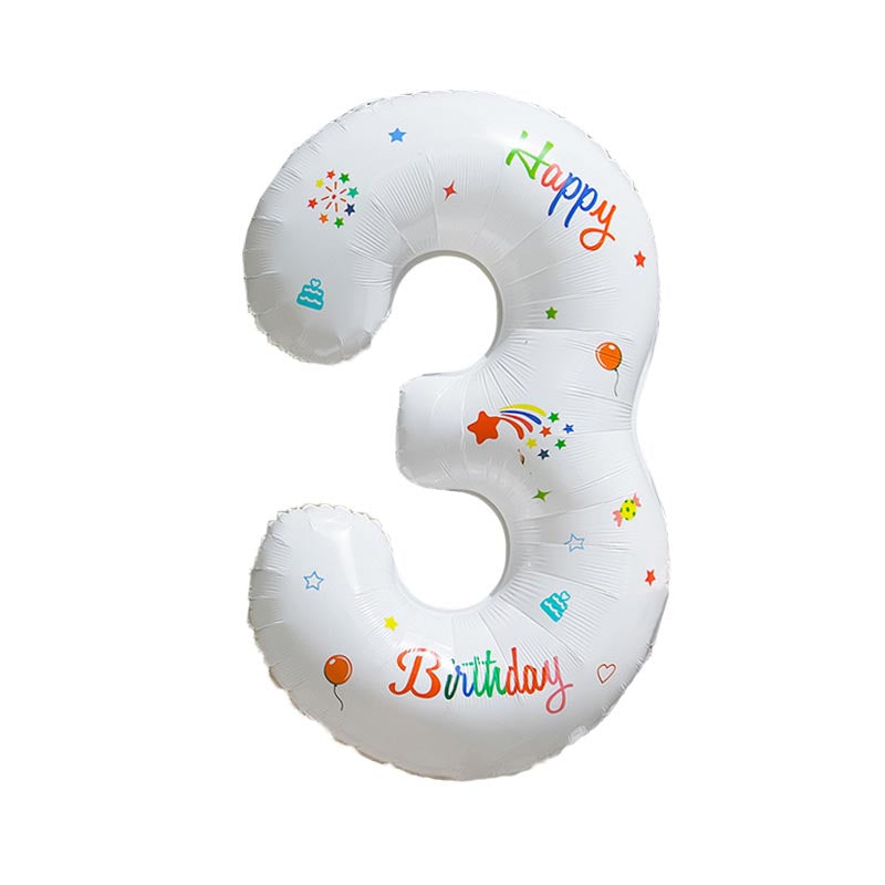 32 Inch White Foil Number Balloons with Birthday Pattern 0~9 ︱Big Giant Balloon for 1st Birthday Anniversary Celebration Party