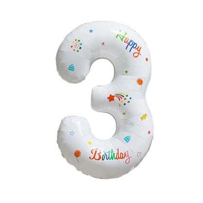 32 Inch White Foil Number Balloons with Birthday Pattern 0~9 ︱Big Giant Balloon for 1st Birthday Anniversary Celebration Party