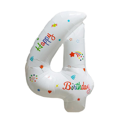 32 Inch White Foil Number Balloons with Birthday Pattern 0~9 ︱Big Giant Balloon for 1st Birthday Anniversary Celebration Party