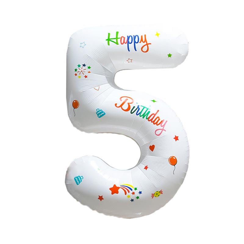 32 Inch White Foil Number Balloons with Birthday Pattern 0~9 ︱Big Giant Balloon for 1st Birthday Anniversary Celebration Party